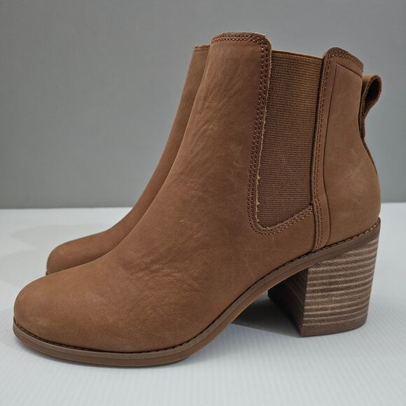 NEW Toms Evelyn Ankle Bootie Chelsea Boot Brown Sugar Leather Size 8 - Picture 1 of 13